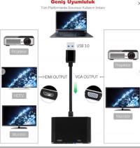 NIVATECH NTC-1312 USB to HDMI+VGA  ADAPTOR Usb 3.0 To Hdmi Vga 1080P Monitör Genişletici Çevirici Dönüştürücü Adapt